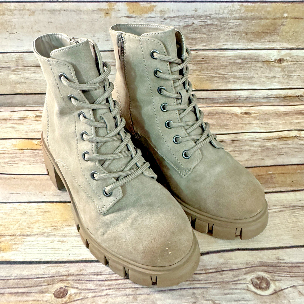 MIA Womens Tan Brown Vegan Faux Leather Terrie Lace Up Combat Boots Size 6.5